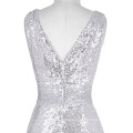 Kate Kasin Sexy sin mangas de cuello en V de plata brillante Long Sequined vestido de fiesta de baile KK000199-3